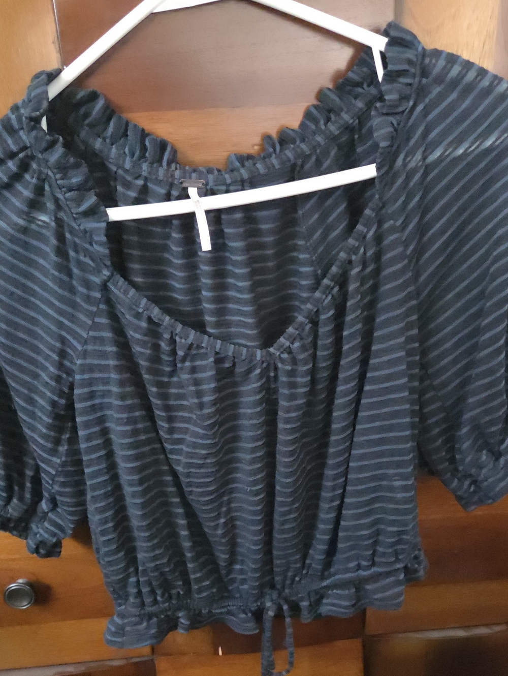 Free People Black and Gray Striped Ruffle Crop Top